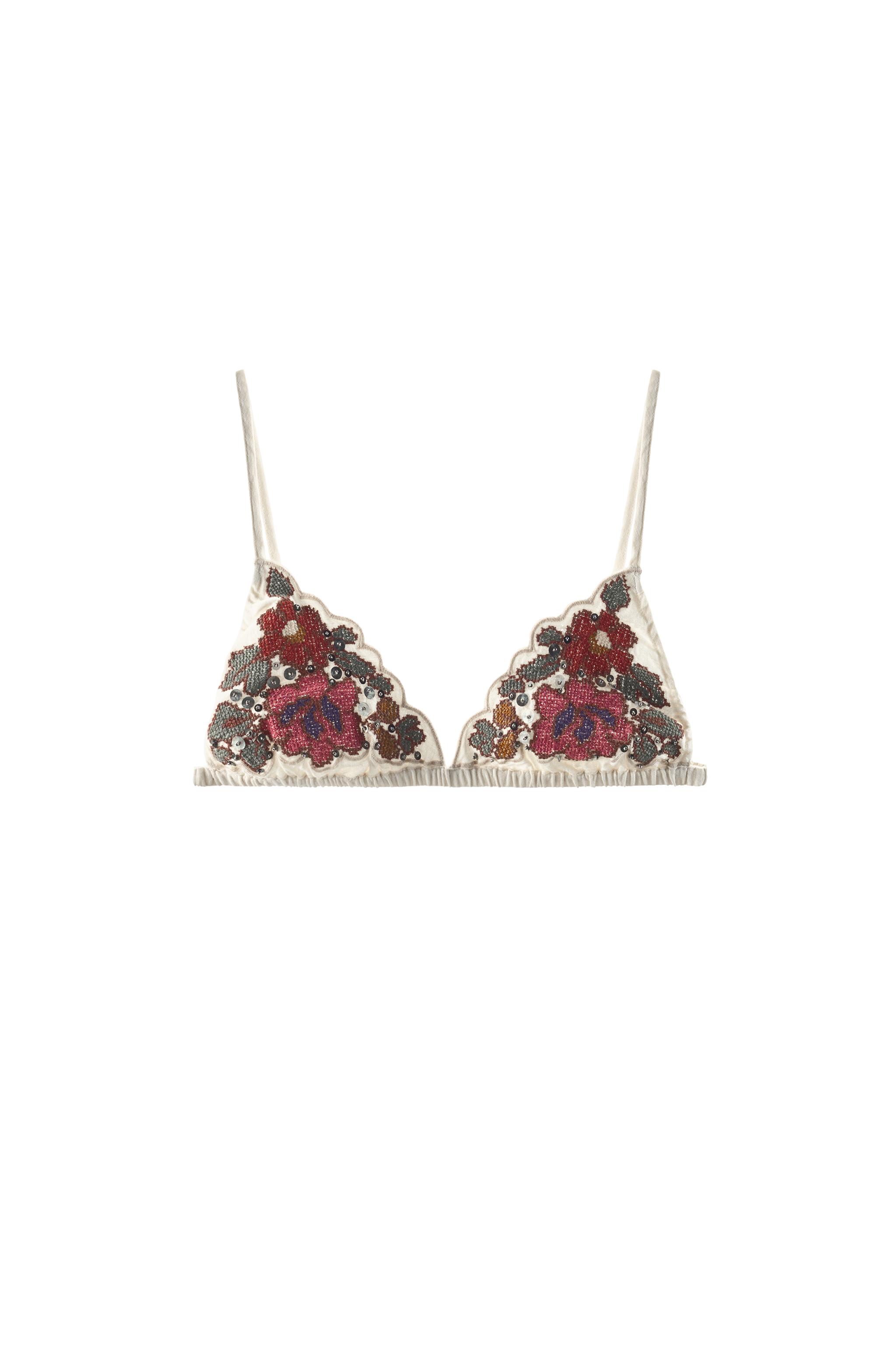 SEQUIN EMBROIDERED TRIANGLE BRA - Oyster-white | ZARA United States