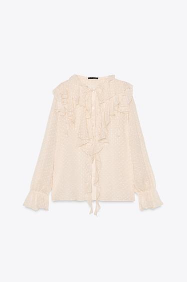 RUFFLED DOTTED MESH BLOUSE - Ecru by Zara - Image 8