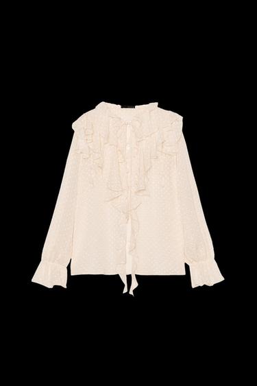 Zara SWISS DOT RUFFLED BLOUSE - Ecru - Image 0