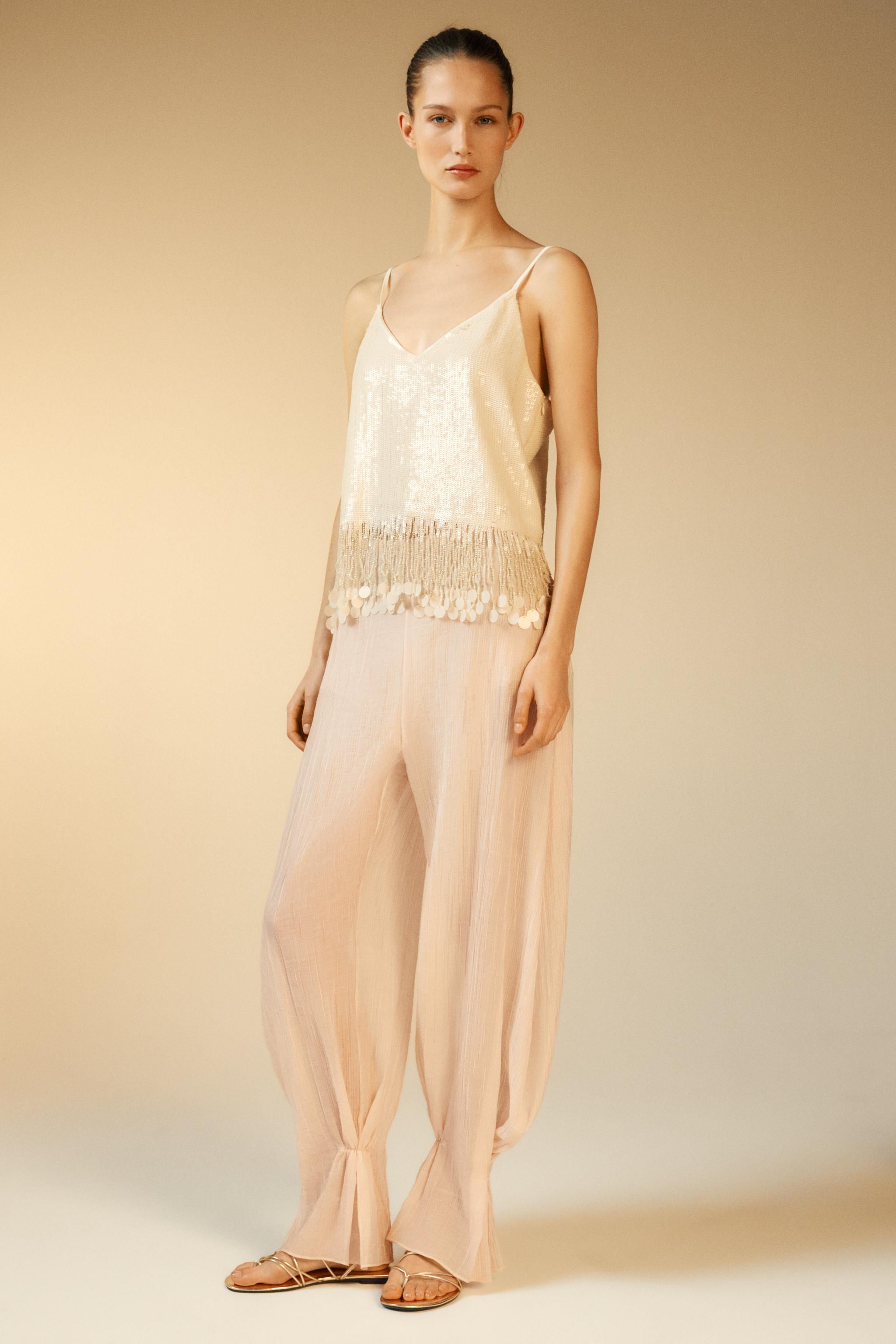 SEQUIN TOP WITH FRINGING - Ecru | ZARA South Africa