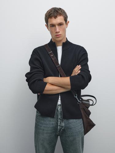Cárdigan cremallera 100% algodón - Marino de Zara