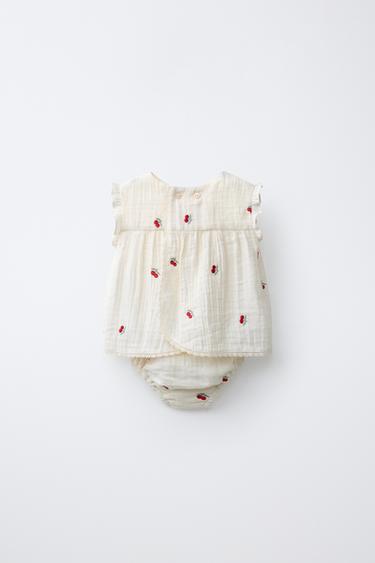 BLOUSE AND BRIEFS SET WITH EMBROIDERED CHERRIES - Ecru by Zara - Image 1