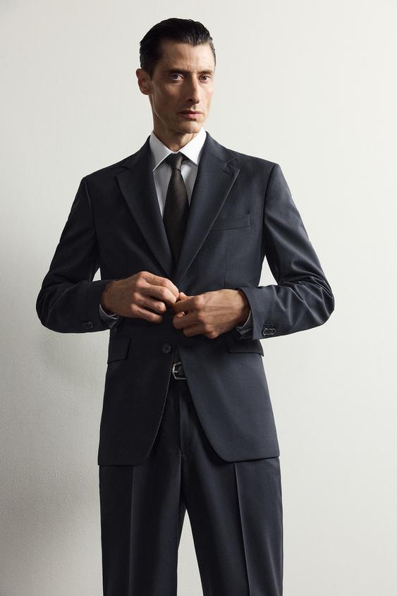VESTE DE COSTUME À CARREAUX 100 % LAINE - Bleu marine foncé de Zara - Image 6