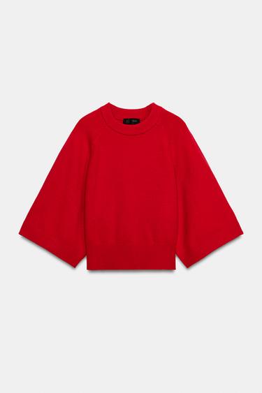 WIDE SLEEVE KNIT JUMPER - Red by Zara - Image 0