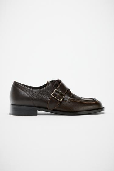 LEATHER BUCKLE LOAFERS - Brown by Zara
