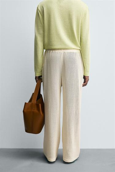 RELAXED FIT OPEN WEAVE TROUSERS - Bone by Zara - Image 2