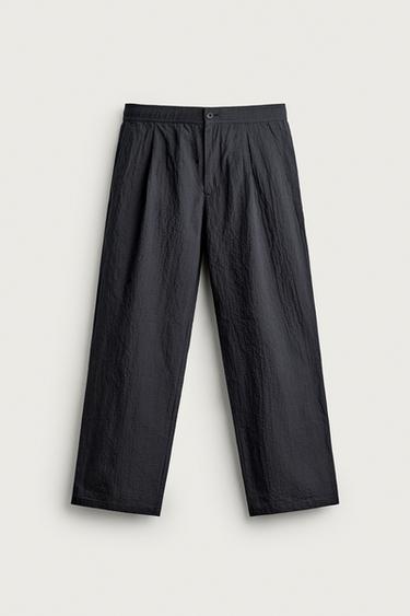 Zara 泡泡紗直筒長褲 - 海藍色