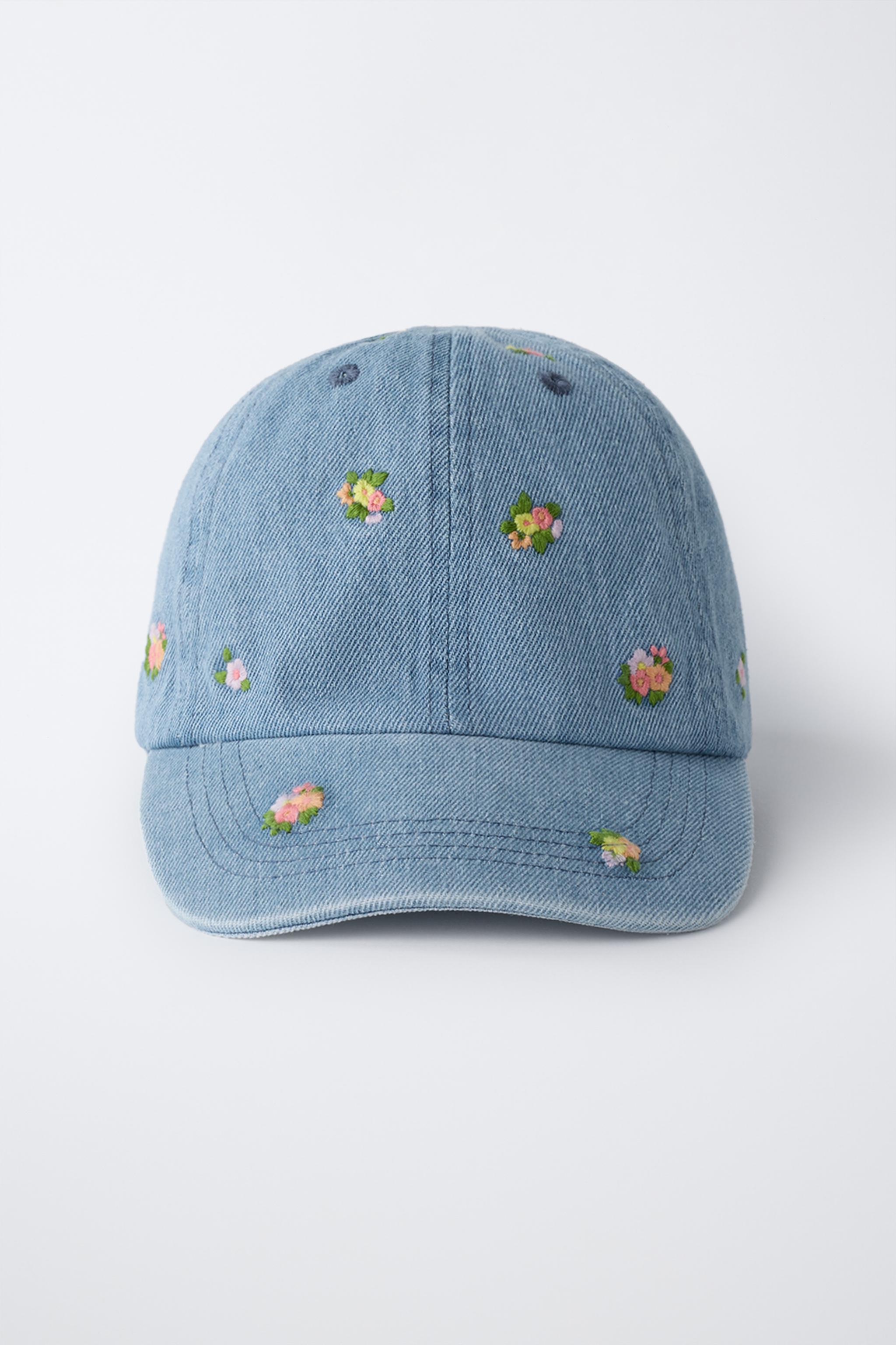 EMBROIDERED FLORAL DENIM CAP