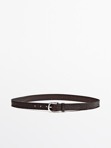 Zara Embossed nappa leather belt - Brown marl - Image 0
