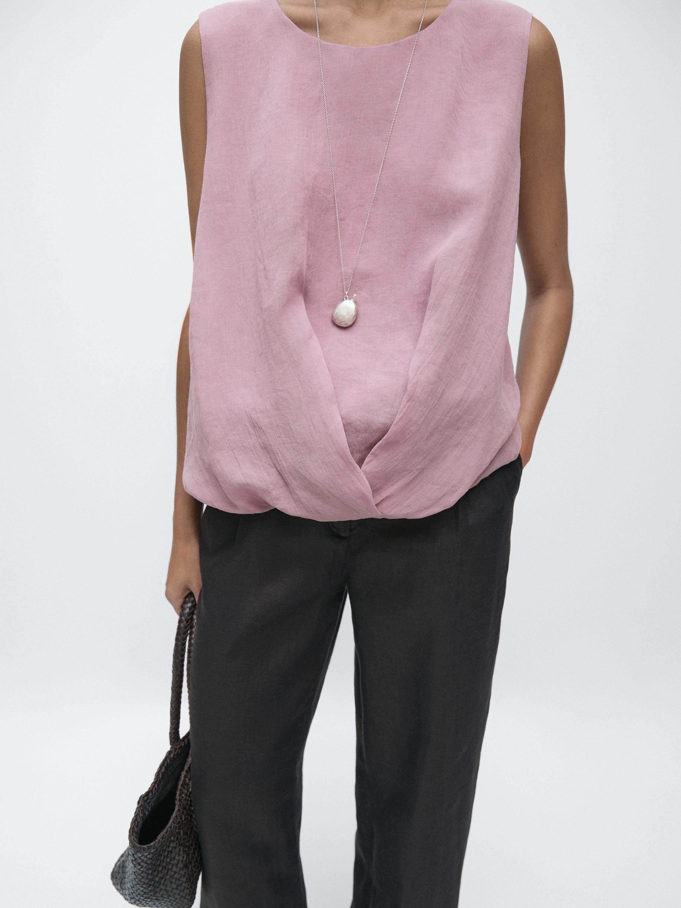 Sleeveless ramie blend top