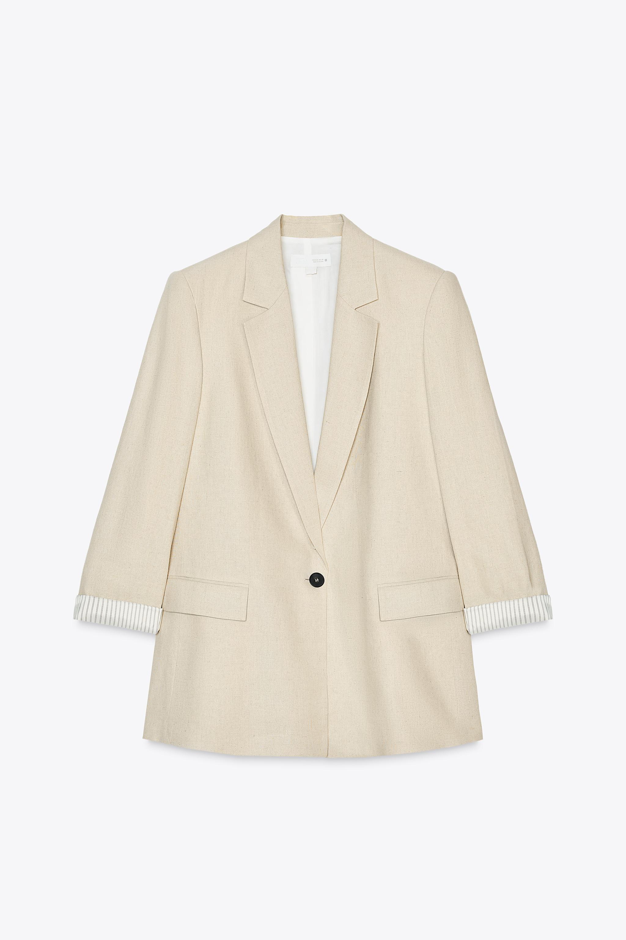 プリント柄カフスリネンブレザー - ライトベージュ | ZARA Japan