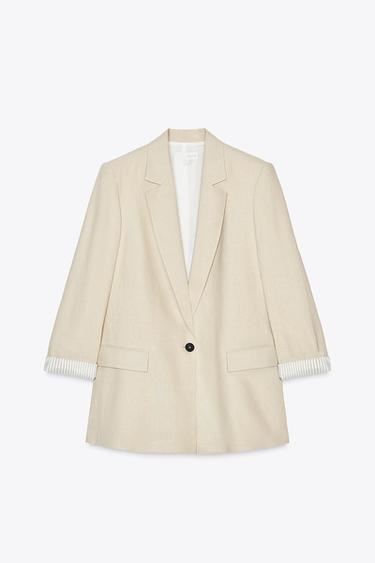 Zaras KAVAJ MED LINNE OCH TRYCKT MUDD - Ljust beige