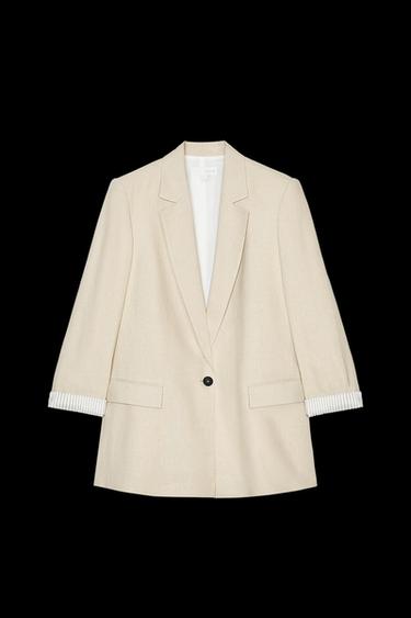 Zara LINEN BLAZER WITH PRINTED CUFFS - Light beige - Image 0