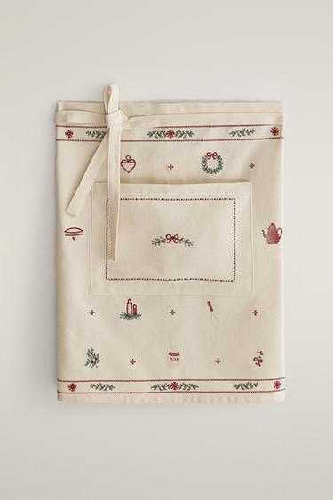 CHRISTMAS EMBROIDERED APRON — Red 2