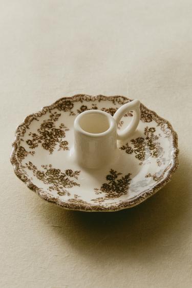 Zara FLORAL EARTHENWARE CANDLEHOLDER - Brown