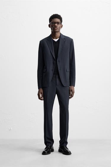 BLAZER COSTUME RAYURE BANQUIER - Bleu de Zara