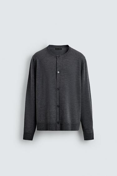 Zara WOOL BLEND REGULAR FIT CARDIGAN - Anthracite Gray