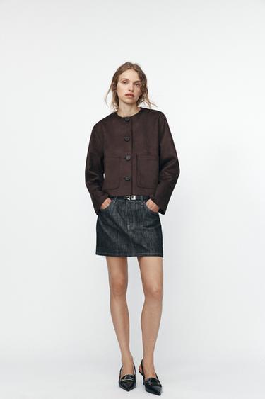 FAUX SUEDE JACKET - Brown by Zara - Image 0