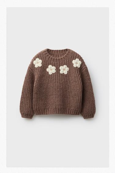 PULL EN MAILLE À FLEURS - Rose foncé de Zara
