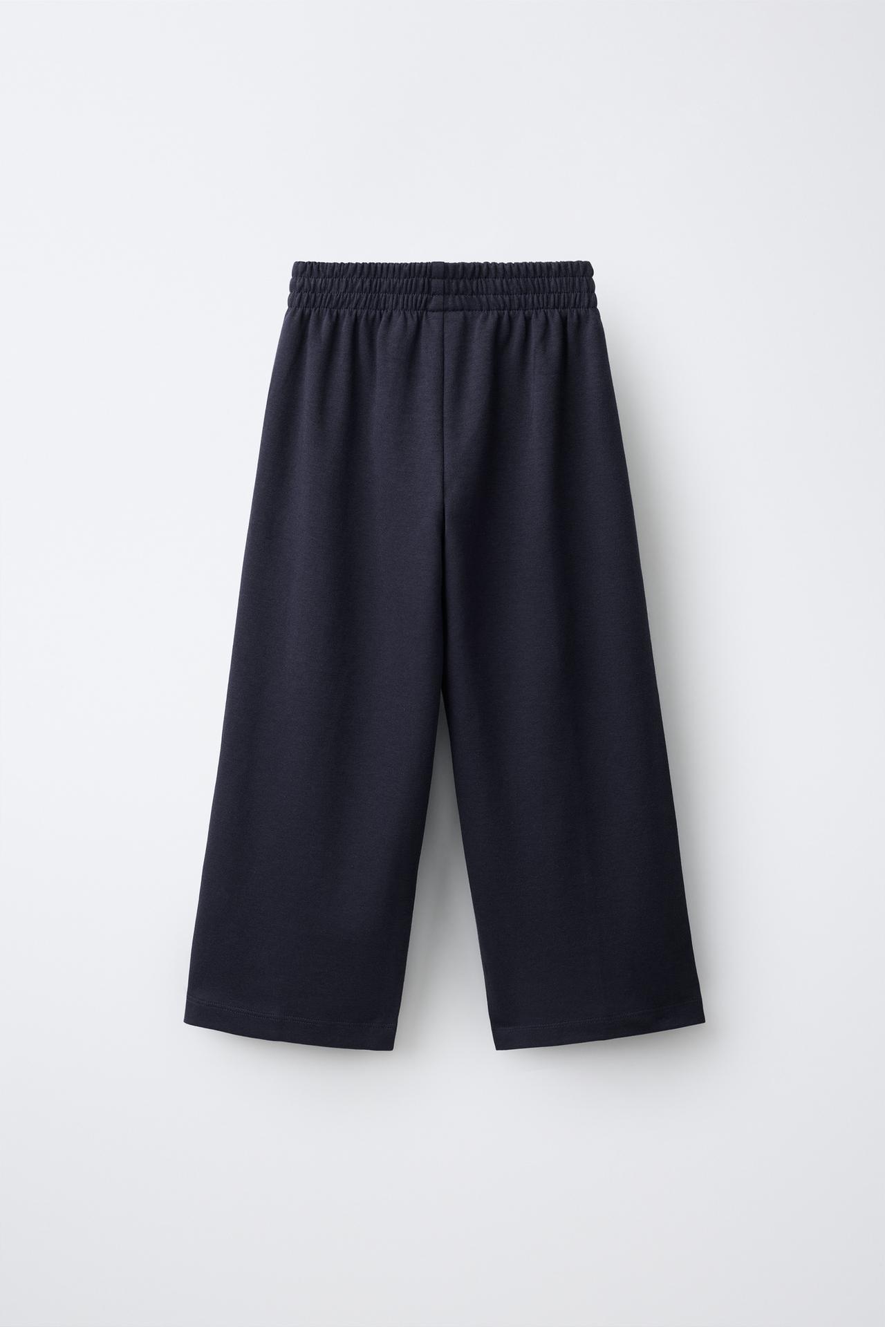 INTERLOCK WIDE LEG PANTS — Navy blue