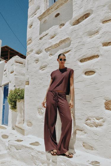 Zara RUSTIC SLEEVELESS TOP - Burgundy