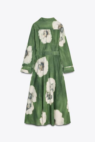 ZW COLLECTION PRINTED SHIRT DRESS - Green by Zara