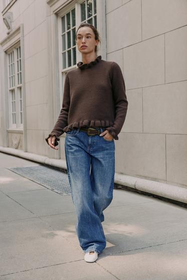 RUFFLE KNIT SWEATER - Brown by Zara - Image 0