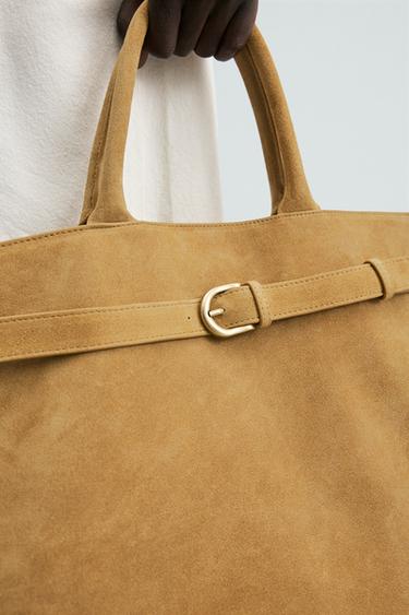 LEATHER HANDBAG WITH BELT DETAIL - Caramel Brown by Zara - Image 2