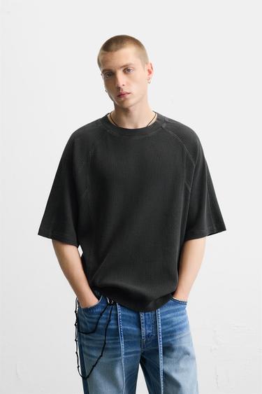 Zara STRUCTURED WASHED T-SHIRT - Anthracite grey