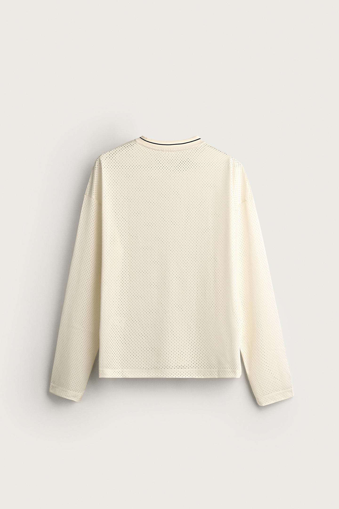 Мужская футболка Zara Relaxed Fit Open-Work, цвет: Устричный белый — фото 9