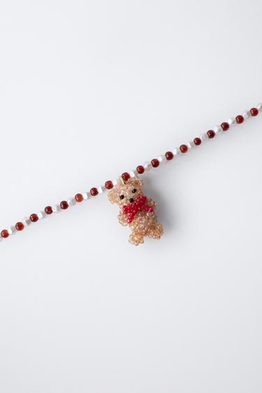 BEADED NECKLACE WITH BEAR - Brown by Zara - Image 1