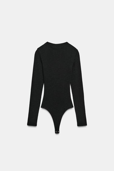 RIBBED LONG SLEEVE BODYSUIT - Black by Zara - Image 3