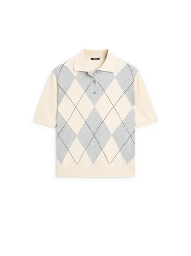 Pull polo en maille à losanges - Écru de Zara