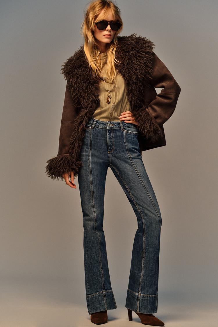 Z1975 MID-WAIST FLARE SEAM JEANS Blue Green ZARA Spain