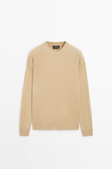 100% wool knit sweater with round neck — Mid-camel 1