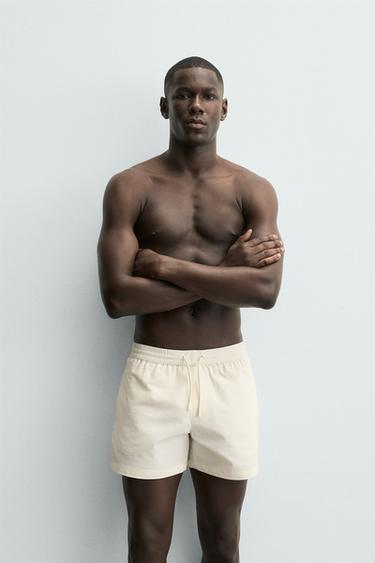 MID-LENGTH SEERSUCKER SWIMMING TRUNKS - Ecru by Zara - Image 1