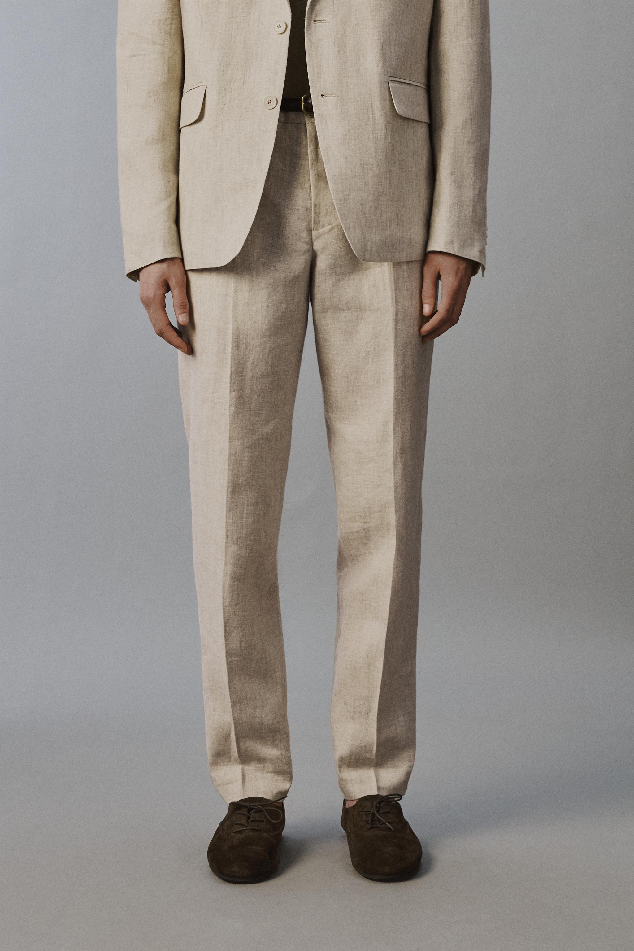 zara dress pants LOW-RISE PINSTRIPE - Anthracite Gray inside button and hook. Zara - 100% Linen Suit