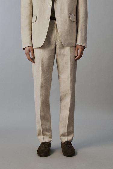 Zara 100% LINEN SUIT PANTS - Light beige