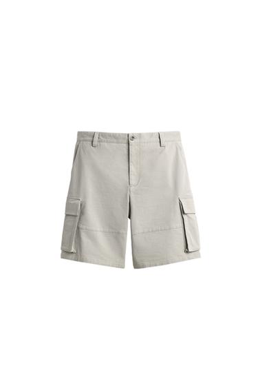 Zara RELAXED FIT CARGO SHORTS LIMITED EDITION - Pearl gray