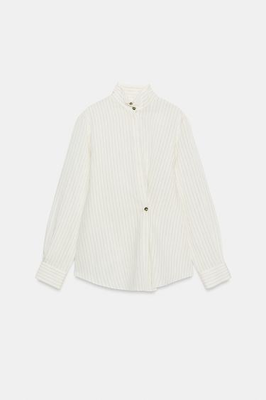 CAMISA RAYAS BOTÓN - Crudo / Negro de Zara - Imagen 0