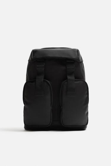Zara RUBBERIZED MULTI-POCKET BACKPACK - Black