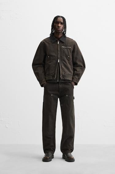 DENIM JACKET WITH CONTRAST COLLAR - Dark brown by Zara - Image 0