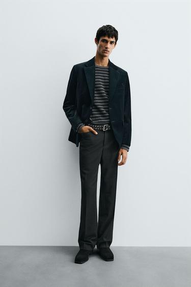 Zara REGULAR FIT VELVET BLAZER - Navy blue