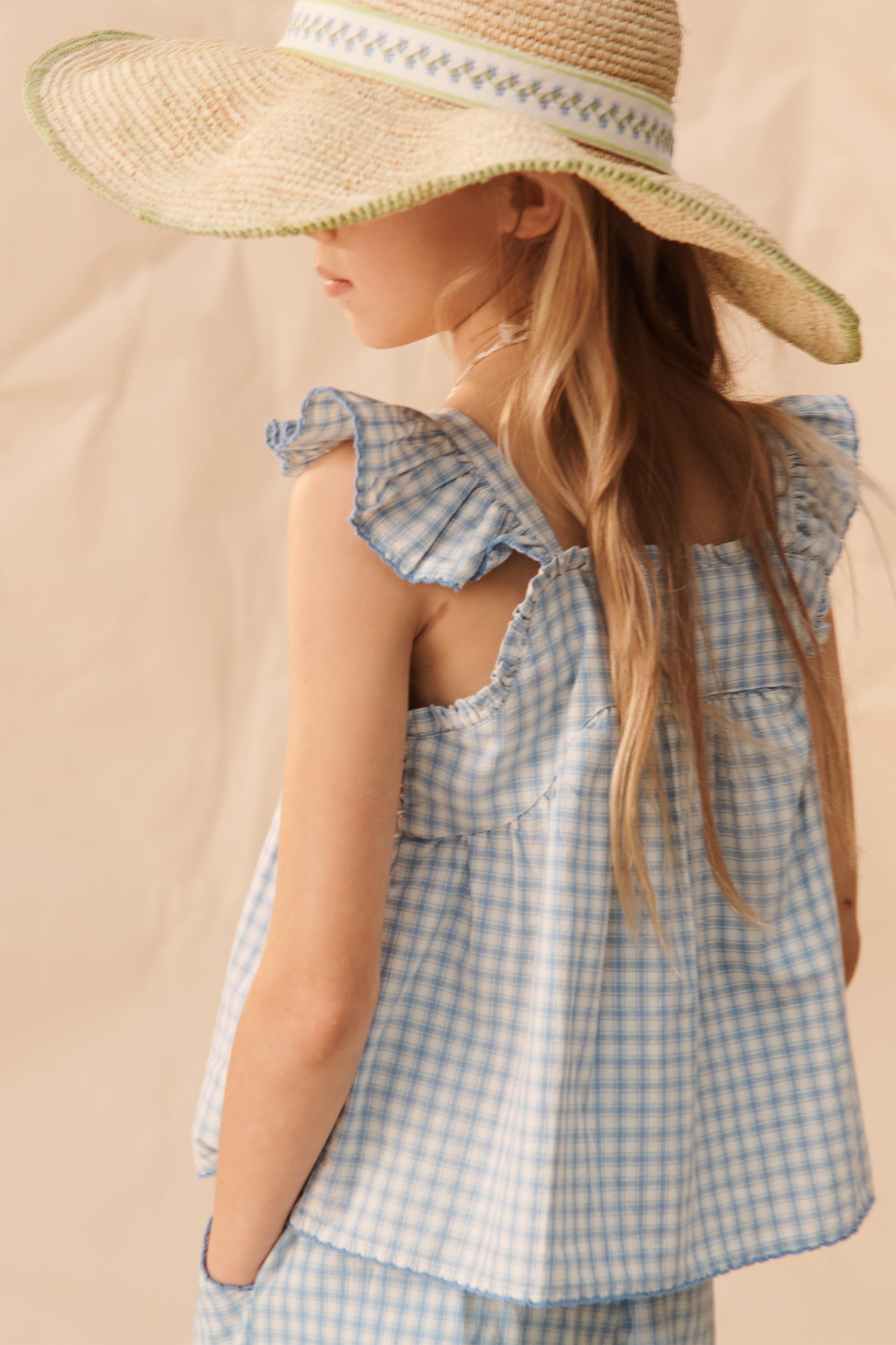 LIMITED EDITION チェック柄刺繍トップス - 青色/白色 | ZARA Japan / 日本