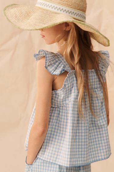 LIMITED EDITION EMBROIDERED CHECK TOP - Blue/White by Zara - Image 4