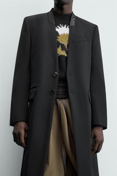 STRIPED JACQUARD FROCK COAT - Black by Zara - Image 4