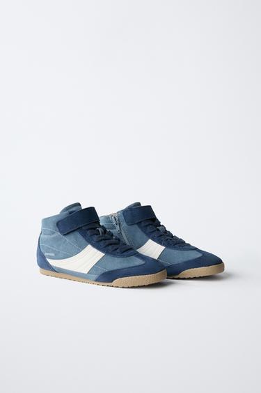 LEATHER BOXING HIGH-TOP SNEAKERS - Blue by Zara - Image 3