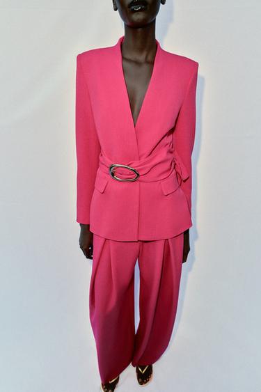 Zara SHOULDER PAD BLAZER WITH BELT - Fuchsia