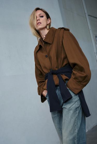 PLEATED JACKET WITH TABS ZW COLLECTION - Chocolate by Zara