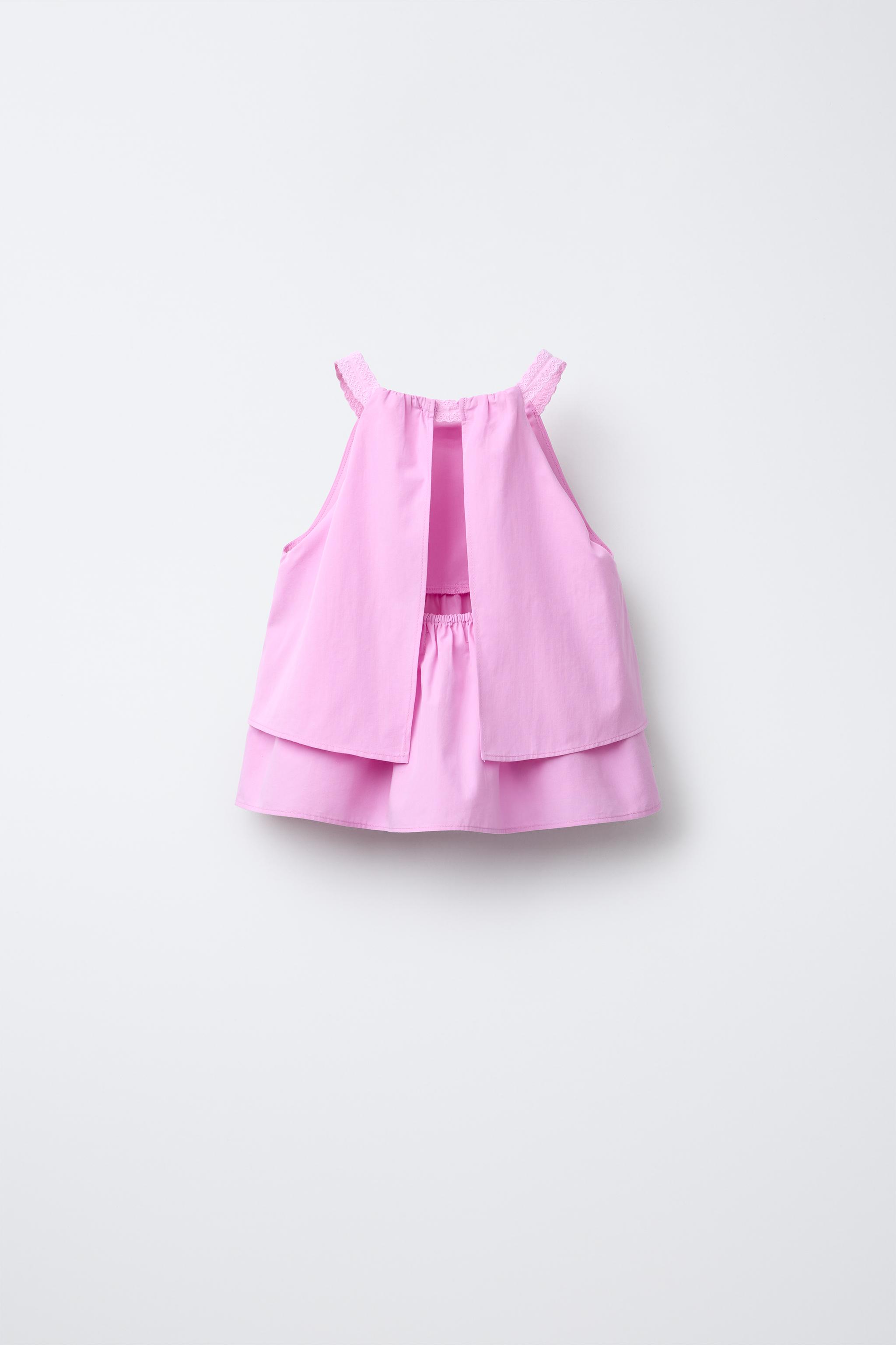スペイン発送 ZARA プリーツフリルネックラインのショートドレス org.jpg